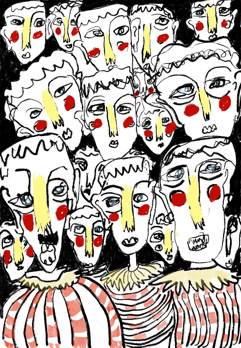 A vivid crowd of expressive faces and bold colours — People Series by CarmelaCat Studio